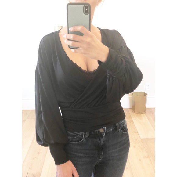 Black Surplice Long Sleeve Top Small - Picture 7 of 8